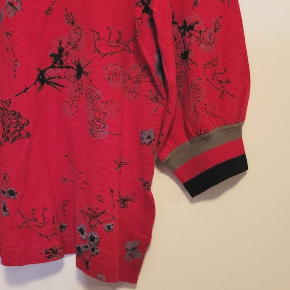 Pierri New York 3/4 sleeve red sweater square neck size L - Picture 3 of 11